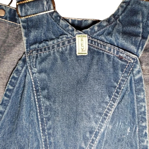 Boho Hippie Vintage Key Denim Floral Embroidered Crochet Over-Alls Maxi Dress - Picture 9 of 10